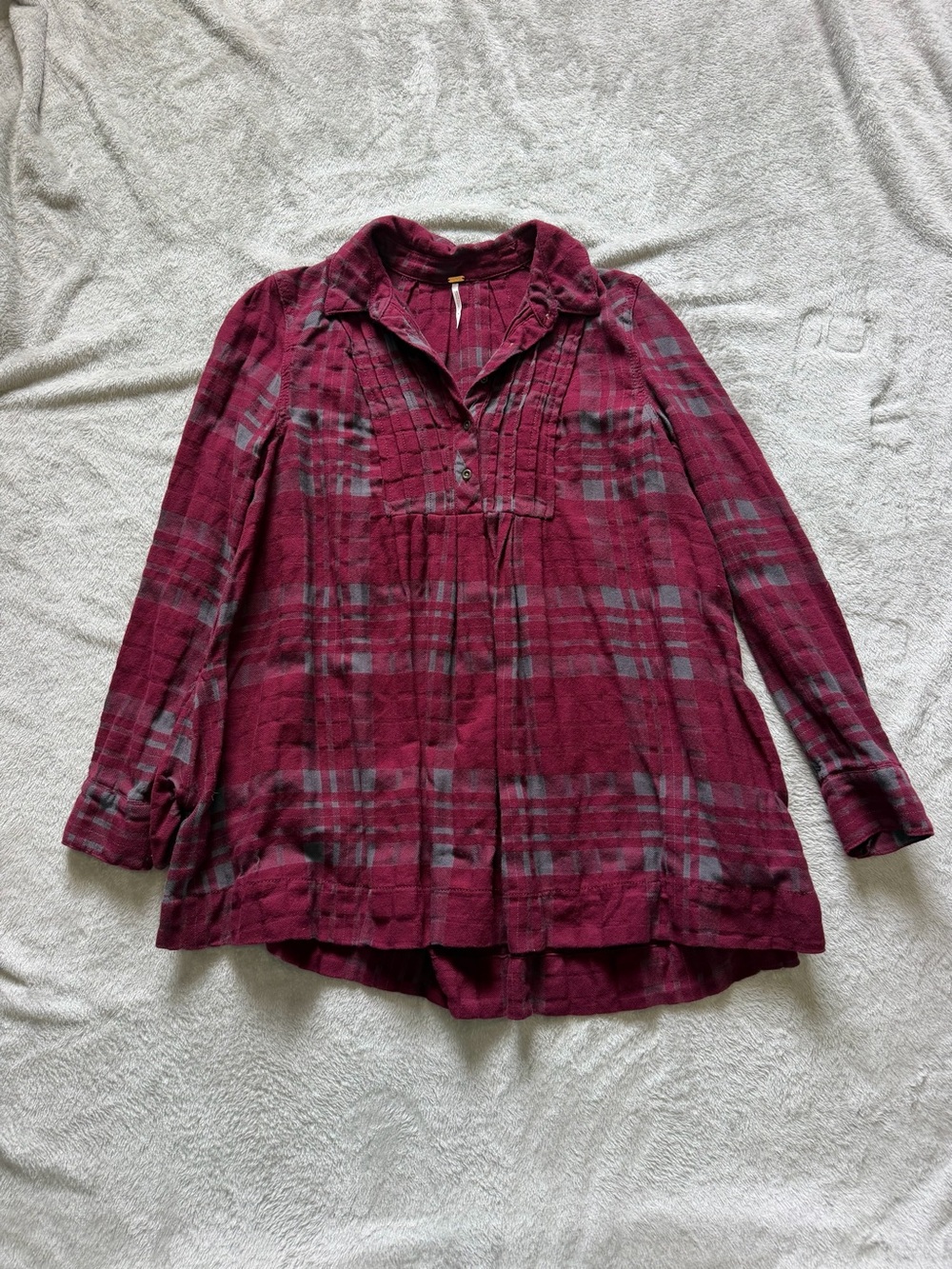 Free People Deep Berry Plaid Long-Sleeve Tunic
